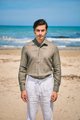 Camicia Collo Capri Tinta Unita Verde MIlitare