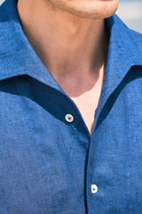 Camicia Collo Capri Tinta Unita Lino Blu