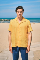 Yellow Linen Bowling Collar Shirt