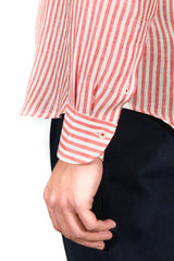 White and Red Little Striped Linen Shirt - Italian Linen - Handmade in Italy