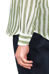 White and Green Wide Striped Linen Shirt