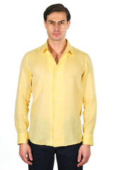 One Piece Collar Yellow Linen Shirt - Italian Linen - Handmade in Italy