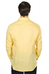 One Piece Collar Yellow Linen Shirt - Italian Linen - Handmade in Italy