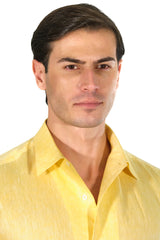 One Piece Collar Yellow Linen Shirt - Italian Linen - Handmade in Italy