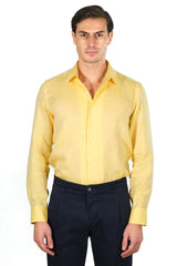 One Piece Collar Yellow Linen Shirt - Italian Linen - Handmade in Italy
