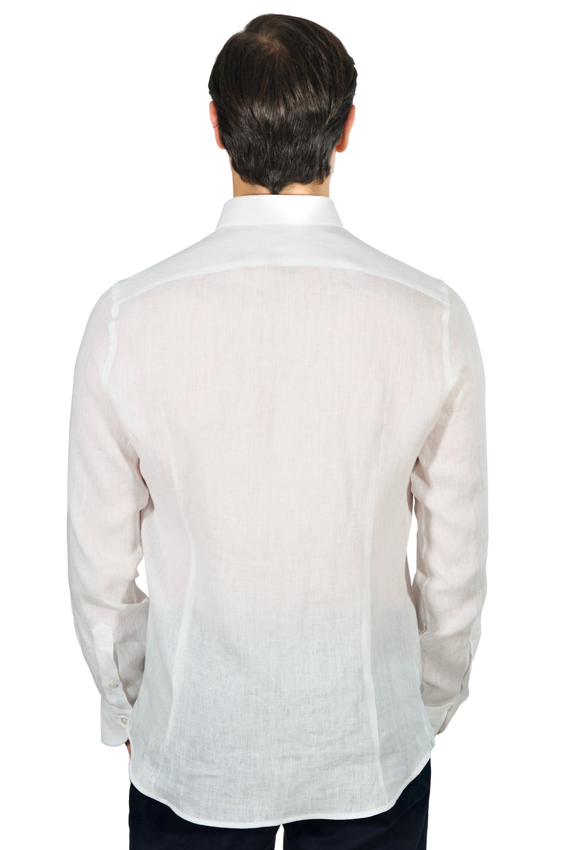 One Piece Collar White Linen Shirt - Italian Linen - Handmade in Italy