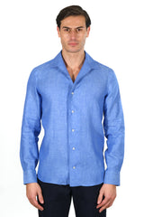 Denim Linen Shirt With Capri Collar- Italian Linen - Handmade in Italy