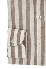 White and Brown Wide Striped Linen Shirt