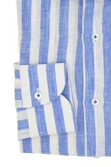 White and Azure Wide Striped Linen Shirt