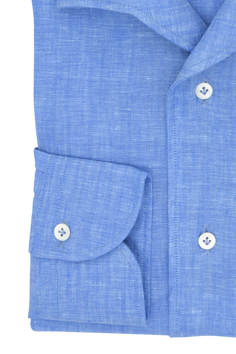 Denim Linen Shirt With Capri Collar- Italian Linen - Handmade in Italy