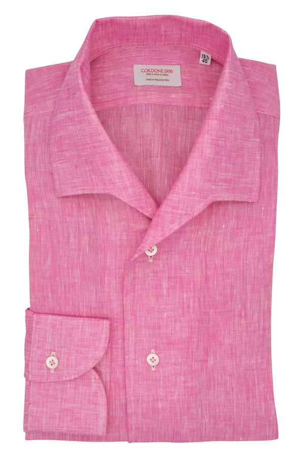 Pink Linen Shirt With Capri Collar- Italian Linen - Handmade in Italy