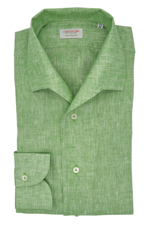 Green Linen Shirt With Capri Collar- Italian Linen - Handmade in Italy