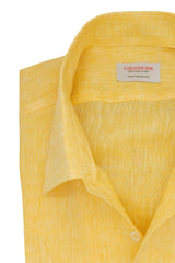 One Piece Collar Yellow Linen Shirt - Italian Linen - Handmade in Italy