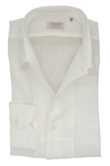 One Piece Collar White Linen Shirt - Italian Linen - Handmade in Italy