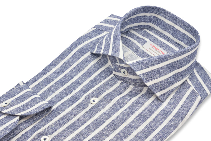 White and Blue Striped Linen Blend - Italian Linen Cotton - Handmade in Italy