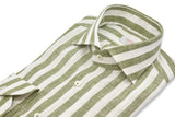 White and Green Wide Striped Linen Shirt
