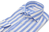 White and Azure Wide Striped Linen Shirt
