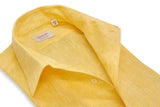 One Piece Collar Yellow Linen Shirt - Italian Linen - Handmade in Italy