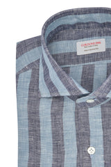 CAMICIA DI LINO A RIGHE GRIGIE E BLU