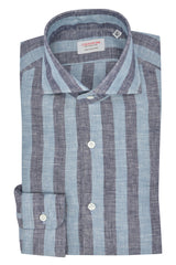 CAMICIA DI LINO A RIGHE GRIGIE E BLU
