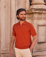 Orange Cotton Thread Polo Sweater Short Sleeve
