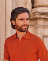Orange Cotton Thread Polo Sweater Short Sleeve