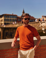 Orange Cotton Thread Sweater Short Sleeve