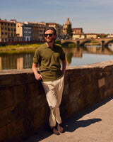 Green Cotton Thread Polo Sweater Short Sleeve