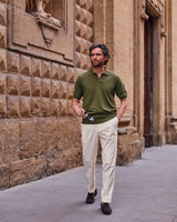 Green Cotton Thread Polo Sweater Short Sleeve