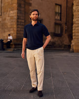 Blue Cotton Thread Polo Sweater Short Sleeve