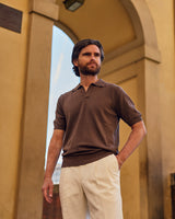 Brown Cotton Thread Polo Sweater Short Sleeve