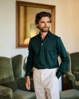 English Green Long Sleeve Interlock Polo