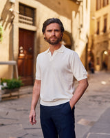 White Cotton Thread Polo Sweater Short Sleeve