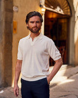 White Cotton Thread Polo Sweater Short Sleeve