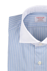 Camicia Righe Popeline Con Collo Bianco