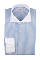 Camicia Righe Popeline Con Collo Bianco
