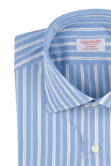 Camicia Multi Riga Popeline Celeste Fatta a Mano