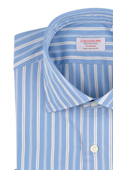 Bold Multi Striped Poplin Shirt Azure Handmade