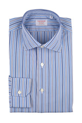Camicia Multi Riga Popeline Blue Fatta a Mano