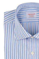 Bold Multi Striped Poplin Shirt Light Azure Handmade