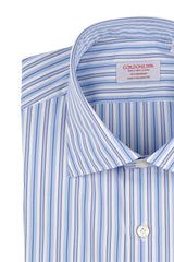 Camicia Multi Riga Popeline Celeste Fatta a Mano