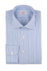 Camicia Multi Riga Popeline Celeste Fatta a Mano
