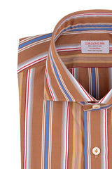 Bold Multi Striped Brown Poplin Shirt Handmade