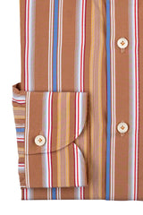 Bold Multi Striped Brown Poplin Shirt Handmade