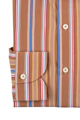 Bold Multi Striped Brown Poplin Shirt Handmade