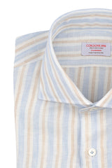 Linen Shirt White Beige and Azure Stripes