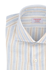 Linen Shirt White Beige and Azure Stripes