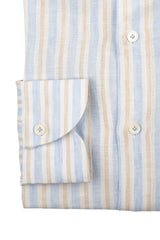 Linen Shirt White Beige and Azure Stripes