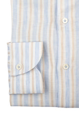 Linen Shirt White Beige and Azure Stripes