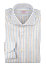 Linen Shirt White Beige and Azure Stripes